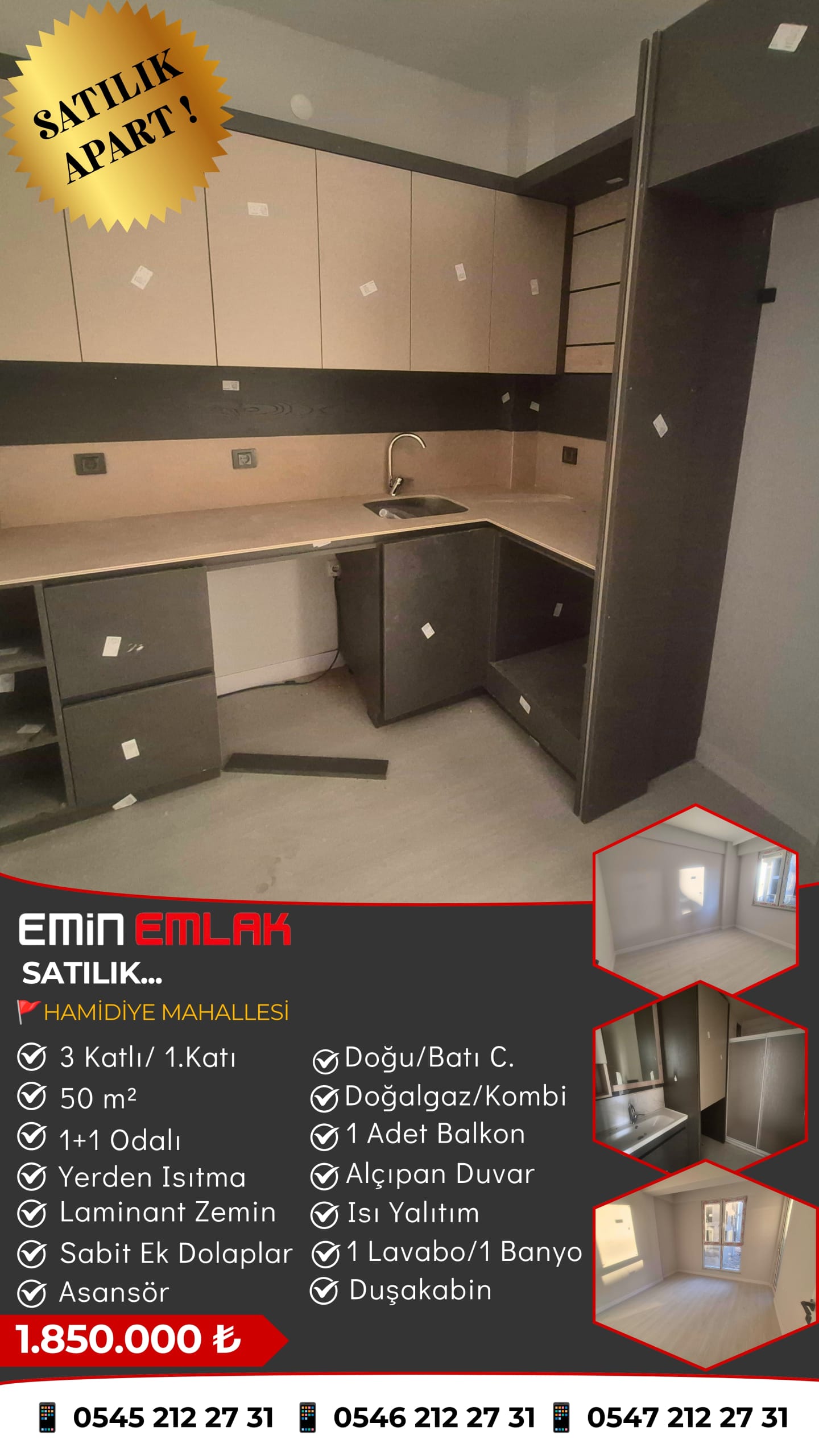 HAMİDİYE MAHALLESİ SATILIK 1+1 FIRSAT APART