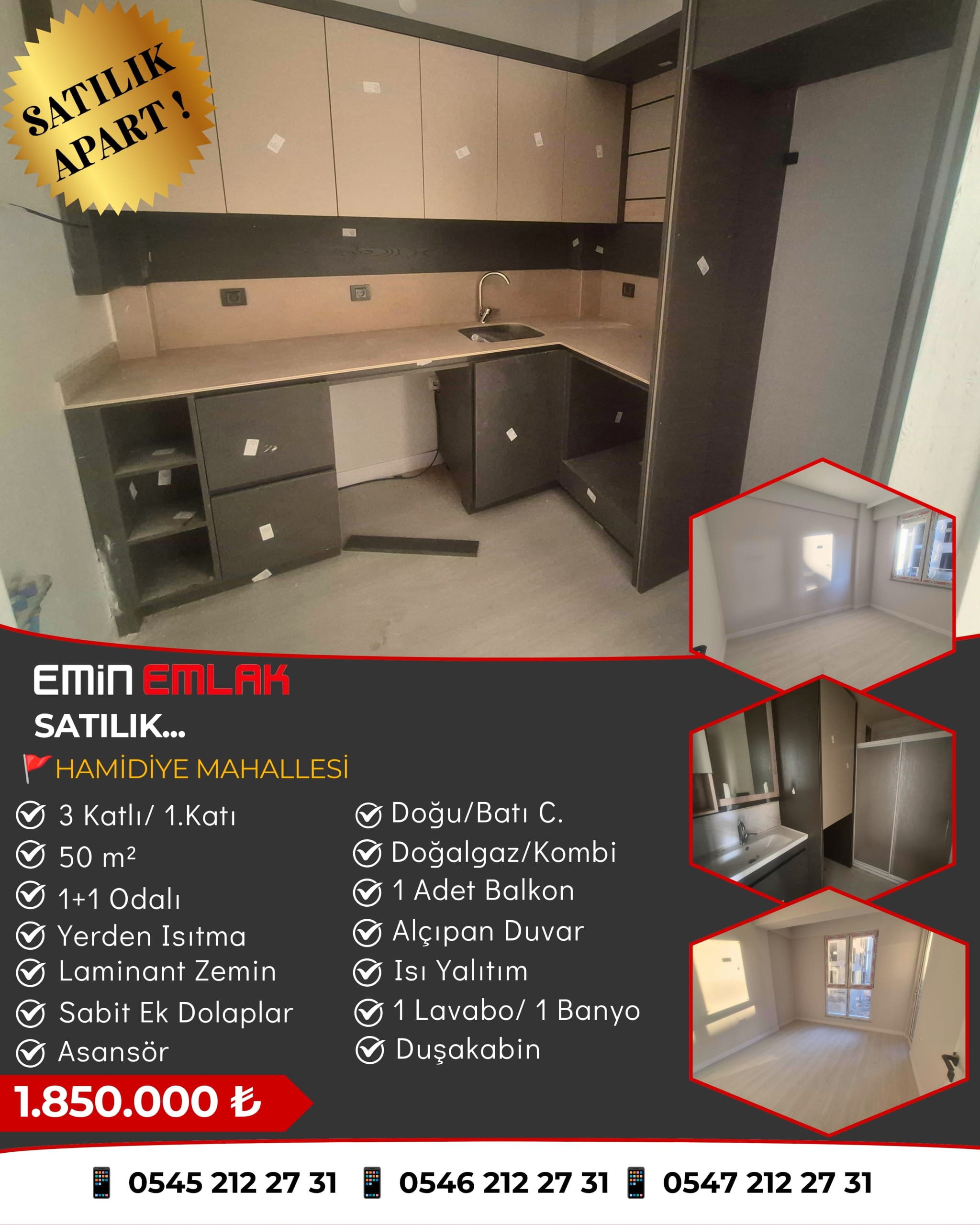 HAMİDİYE MAHALLESİ SATILIK 1+1 FIRSAT APART