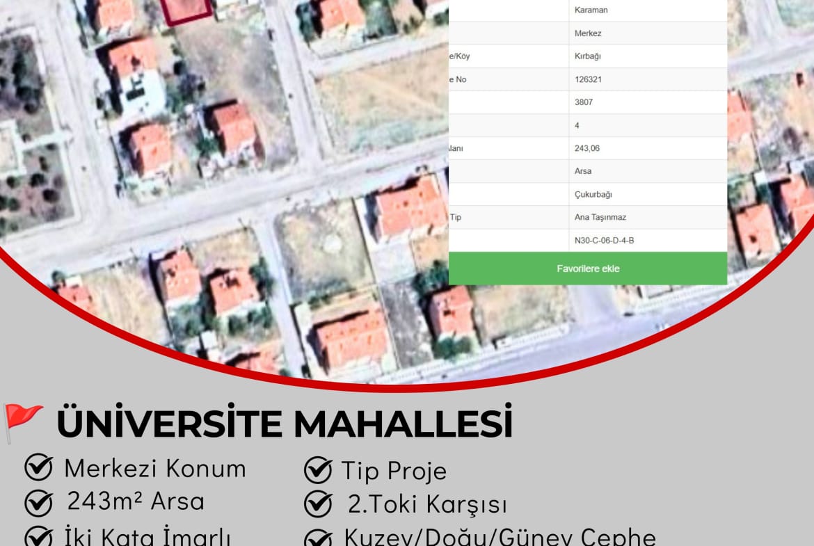 ÜNİVERSİTE MAHALLESİ SATILIK ARSA