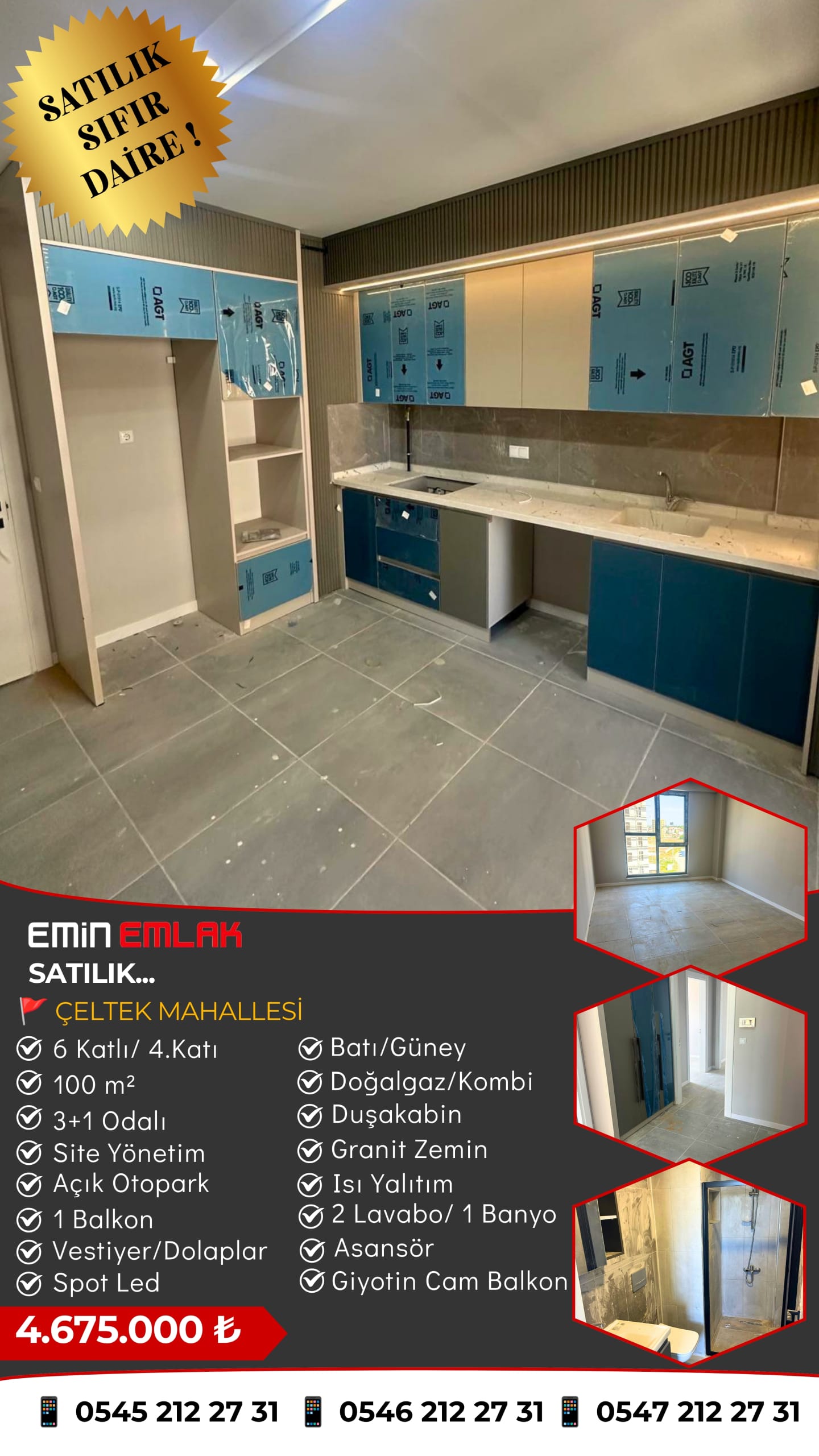 ÇELTEK MAHALLESİ 3+1 SIFIR DAİRE