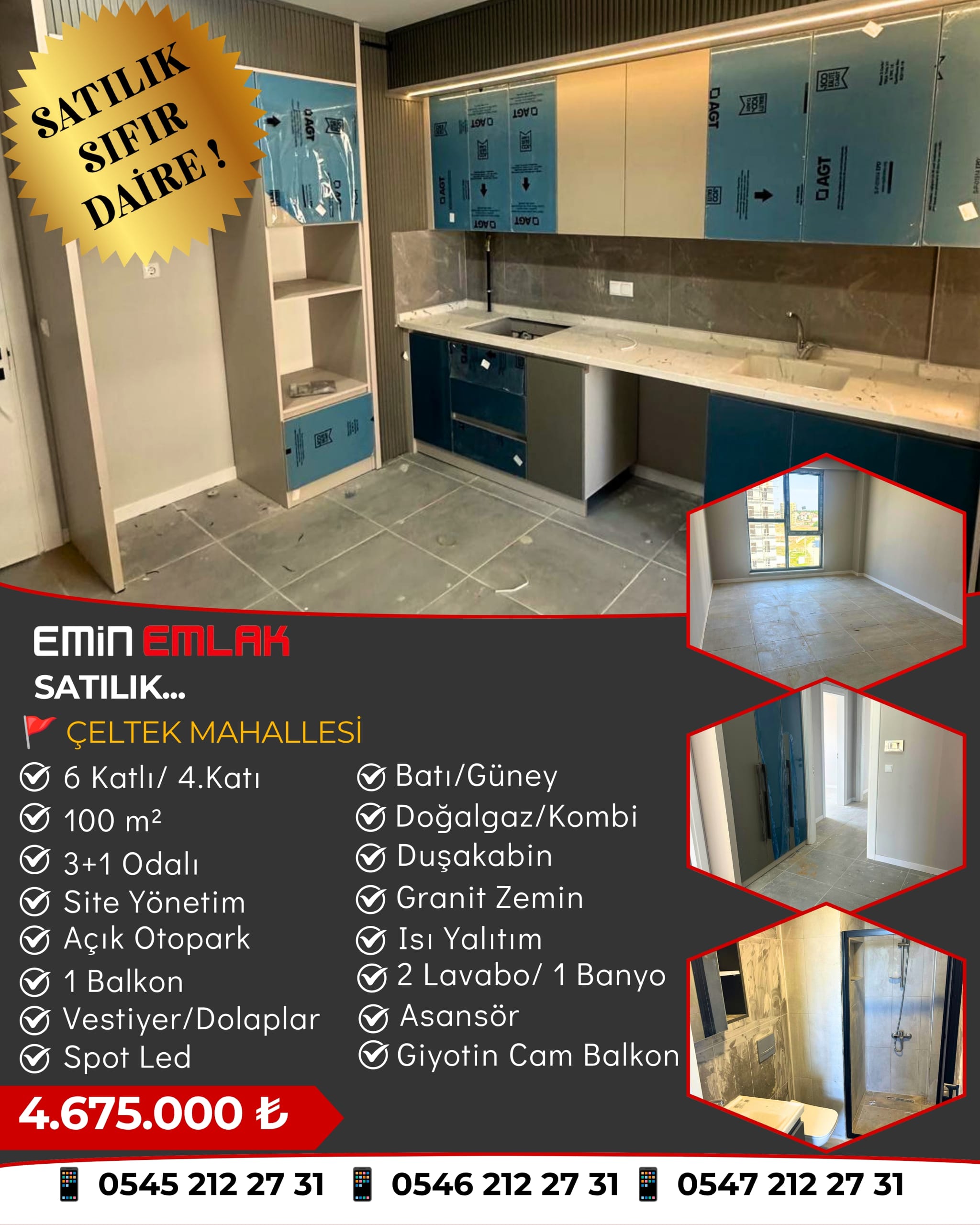 ÇELTEK MAHALLESİ 3+1 SIFIR DAİRE