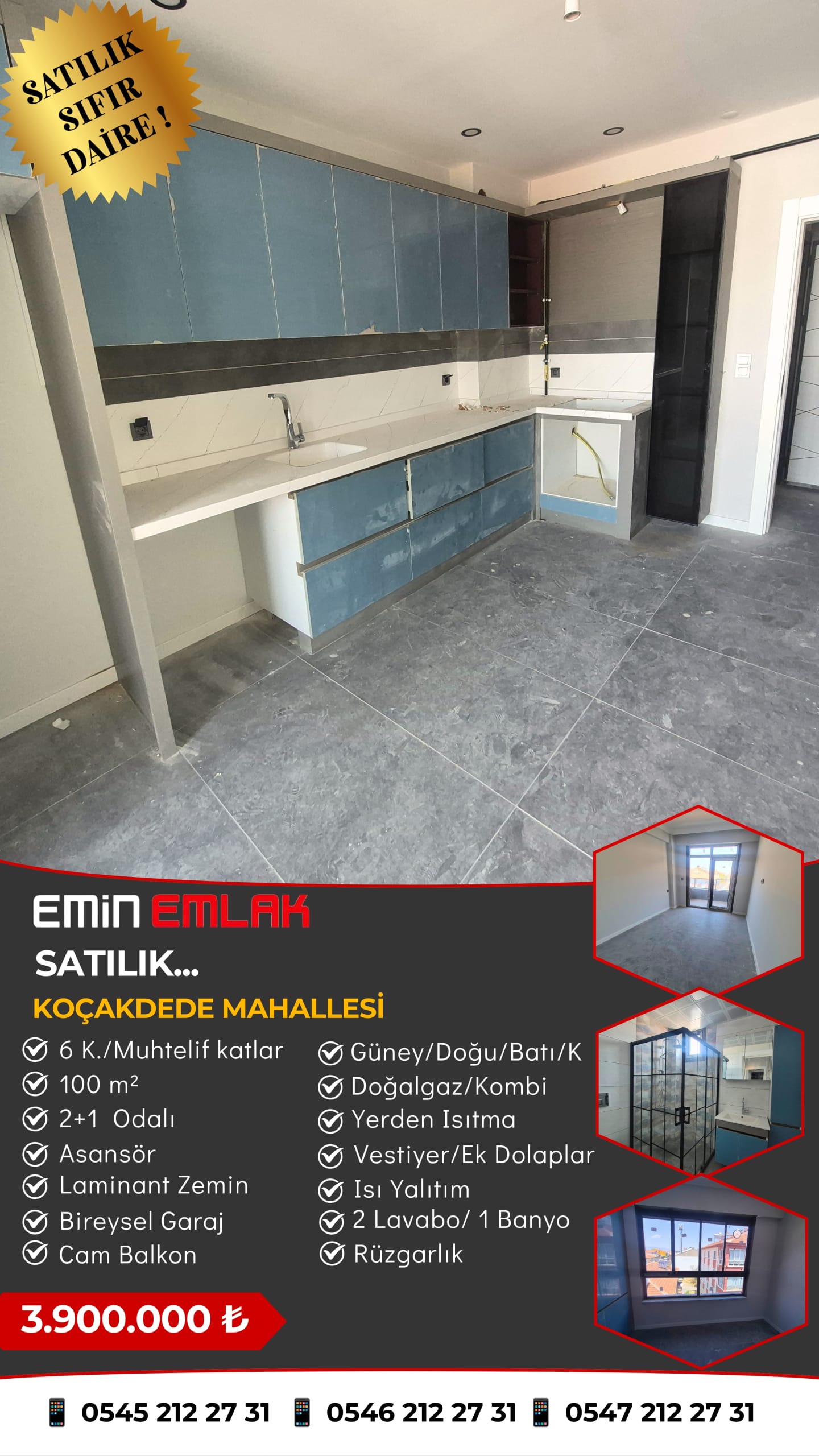KOÇAKDEDE MAHALLESİ 2+1 SIFIR BİREYSEL GARAJLI DAİRE