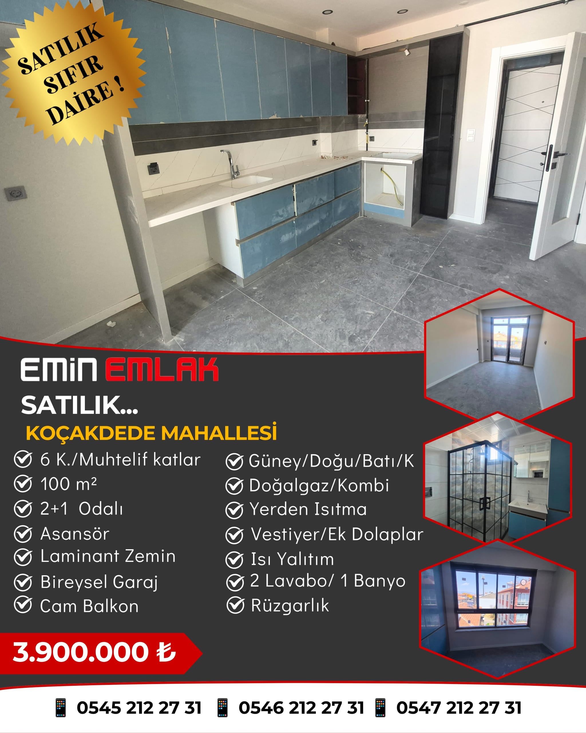 KOÇAKDEDE MAHALLESİ 2+1 SIFIR BİREYSEL GARAJLI DAİRE