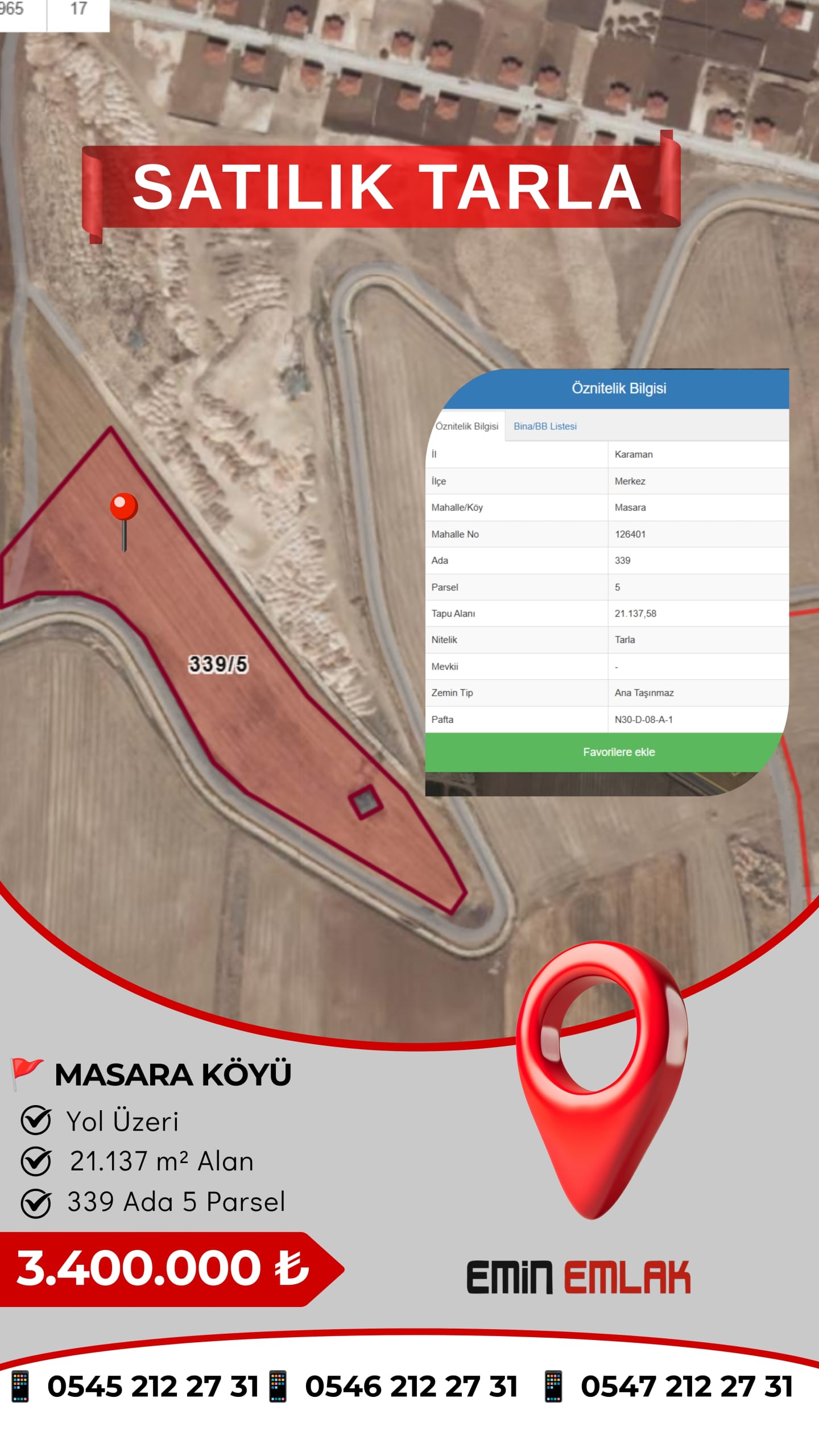 MASARA KÖYÜ SATILIK TARLA