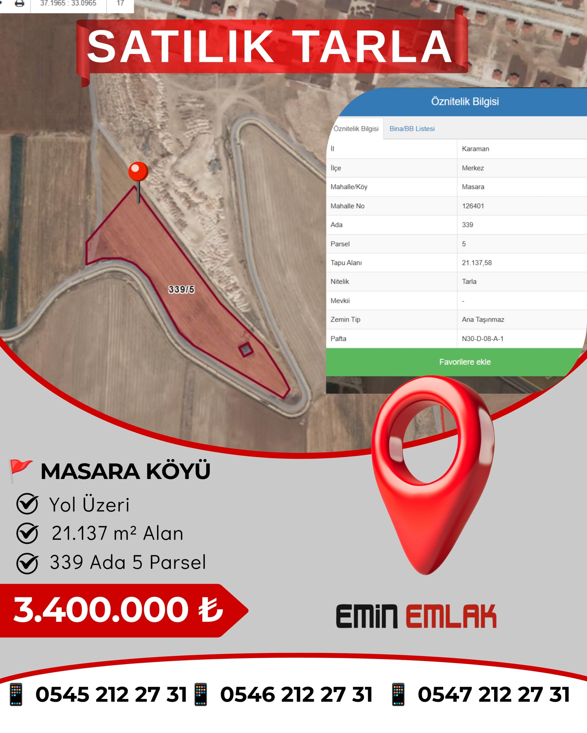 MASARA KÖYÜ SATILIK TARLA